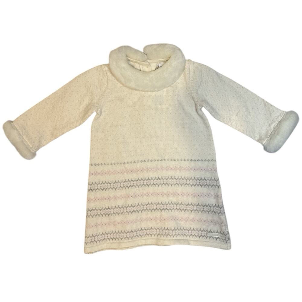 Janie and Jack White Sweater Dress Faux Fur Collar NWT 6–12M